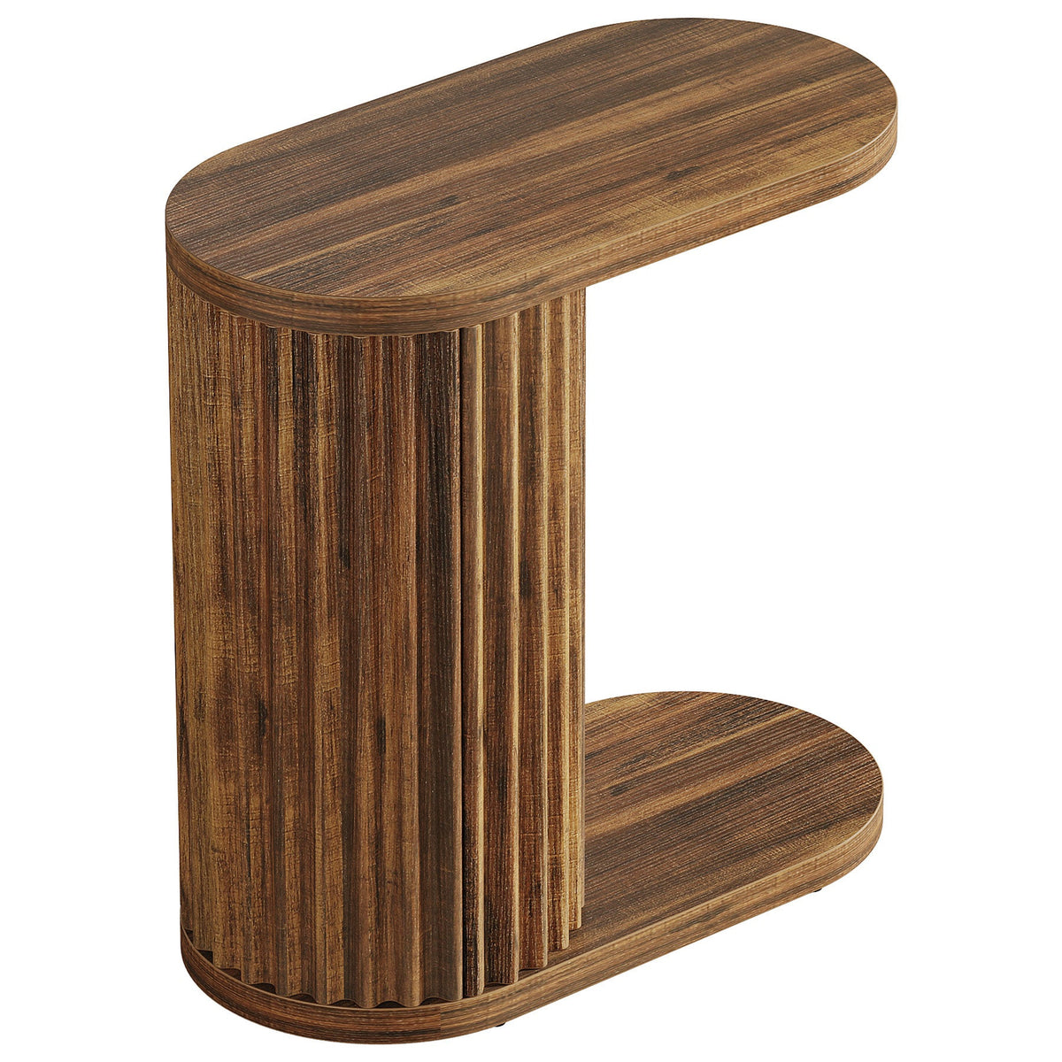 Fluted oval end table on a plain background showing the C shaped profile