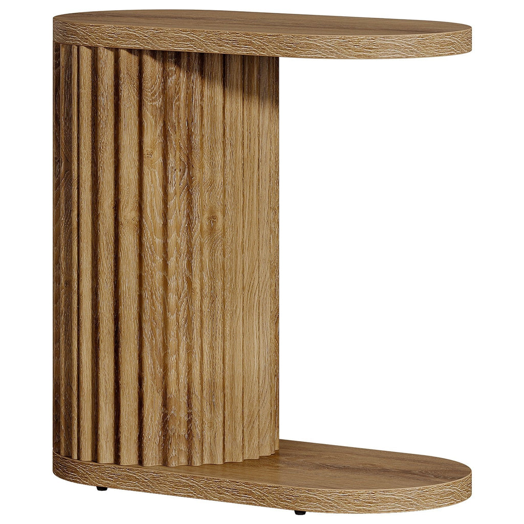 Angled view of the fluted column base and oval tabletop
