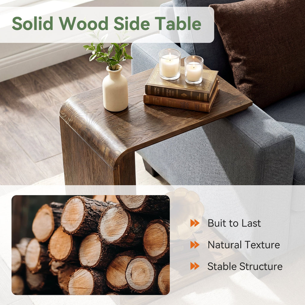 Solid wood side table graphic: built to last, natural texture, stable structure