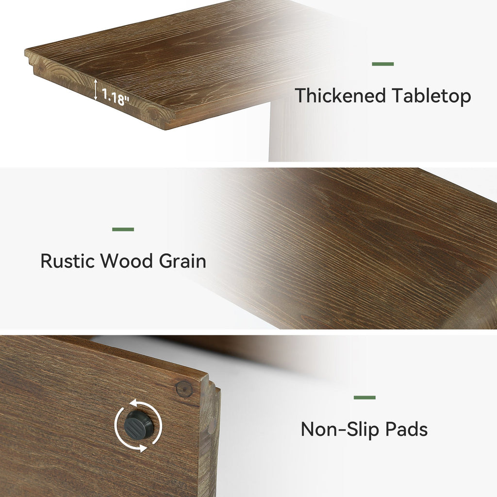 Feature composite: thickened 1.18 inch tabletop, rustic wood grain, non-slip pads