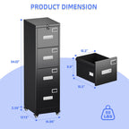 Dimension diagram of the 4 drawer file cabinet, 54.13 inches tall