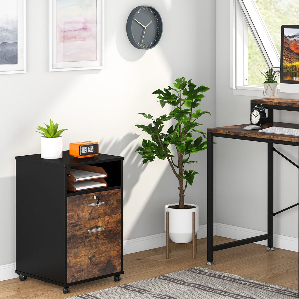 Mobile file cabinet parked beside a home office desk