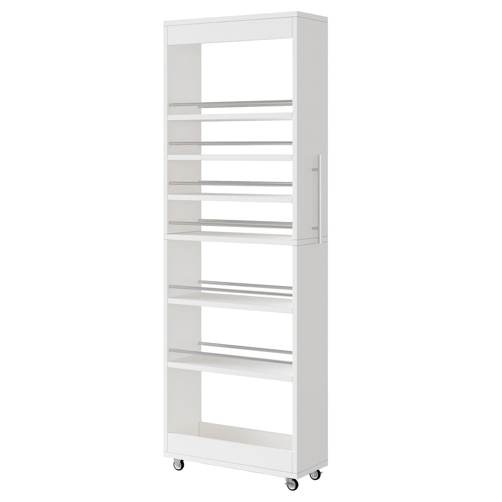 White seven tier slim storage cart photographed against a plain background