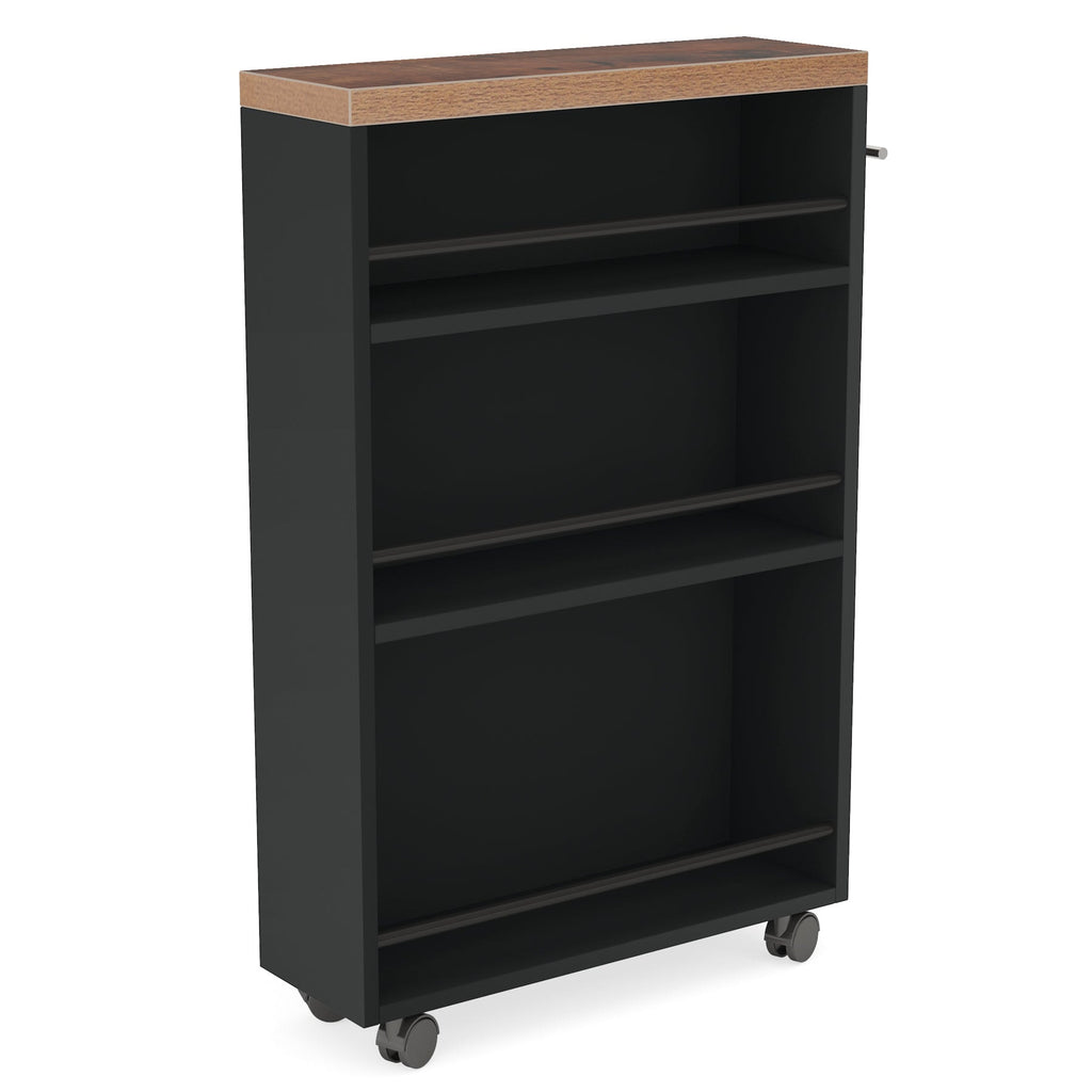 Black and rustic slim rolling cart on a white background
