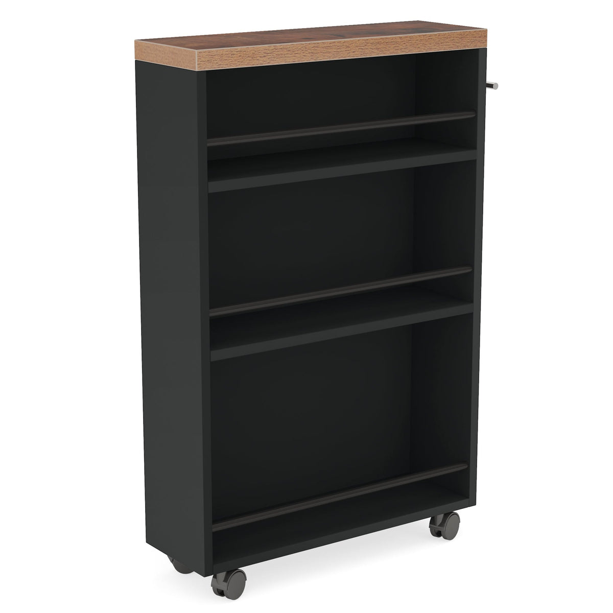 Black and rustic slim rolling cart on a white background