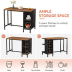 Ample storage callouts: 5 open shelves for glasses, bowls, spice bottles and dinnerware
