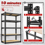 Assembly graphic: three step boltless build with a rubber mallet in about 10 minutes
