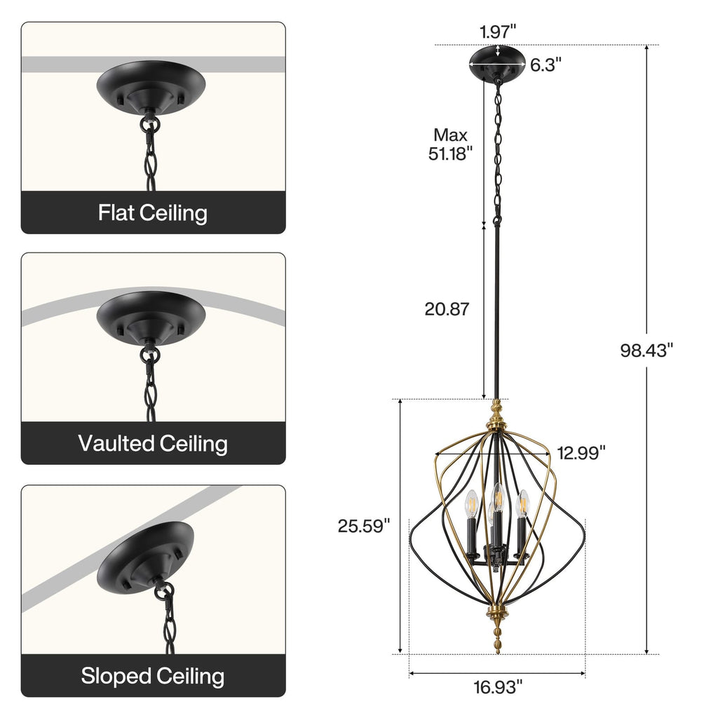 4 Light Chandelier, dimensions diagram