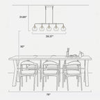 Placement drawing of the 39.37 inch fixture hung 30 inches above a 78 inch dining table