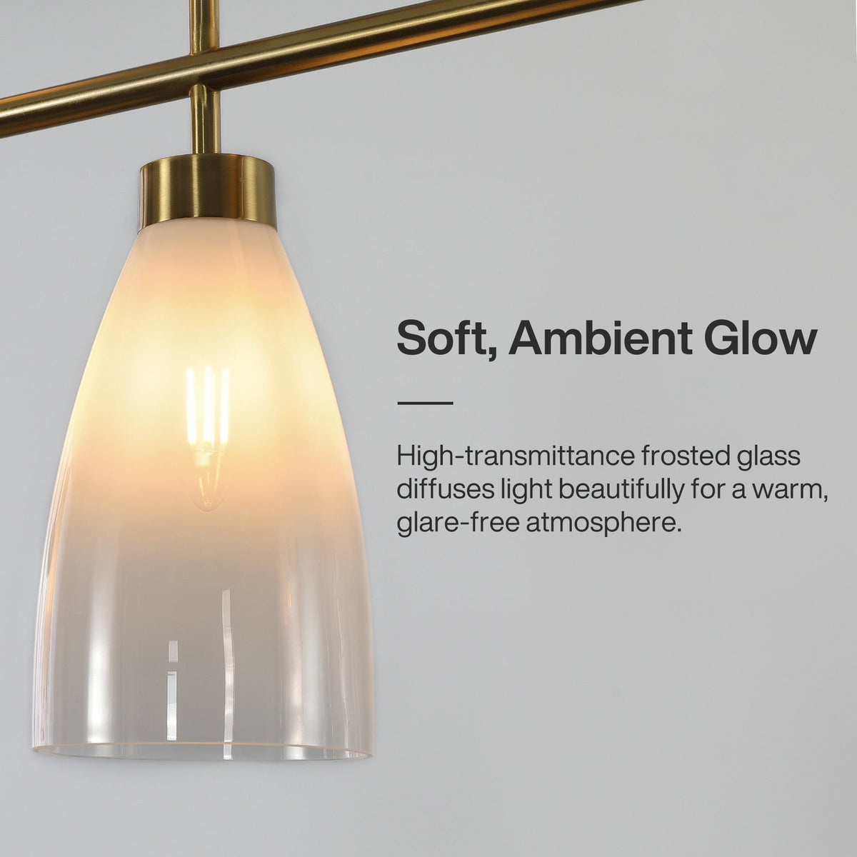 Close view of a single gradient shade, frosted at the socket and clear at the rim