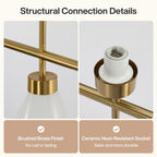 Close views of the brushed brass finish and the ceramic socket in its brass collar