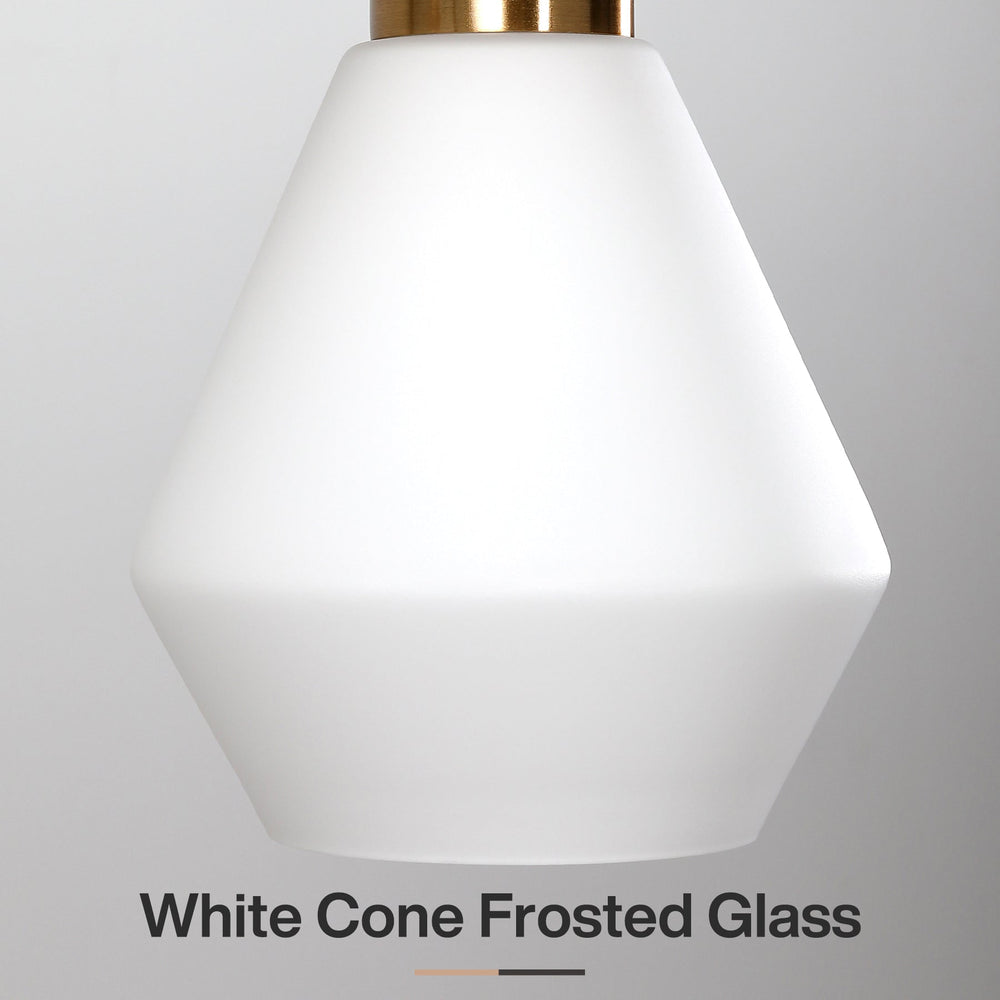 Close view of the white cone frosted glass shade