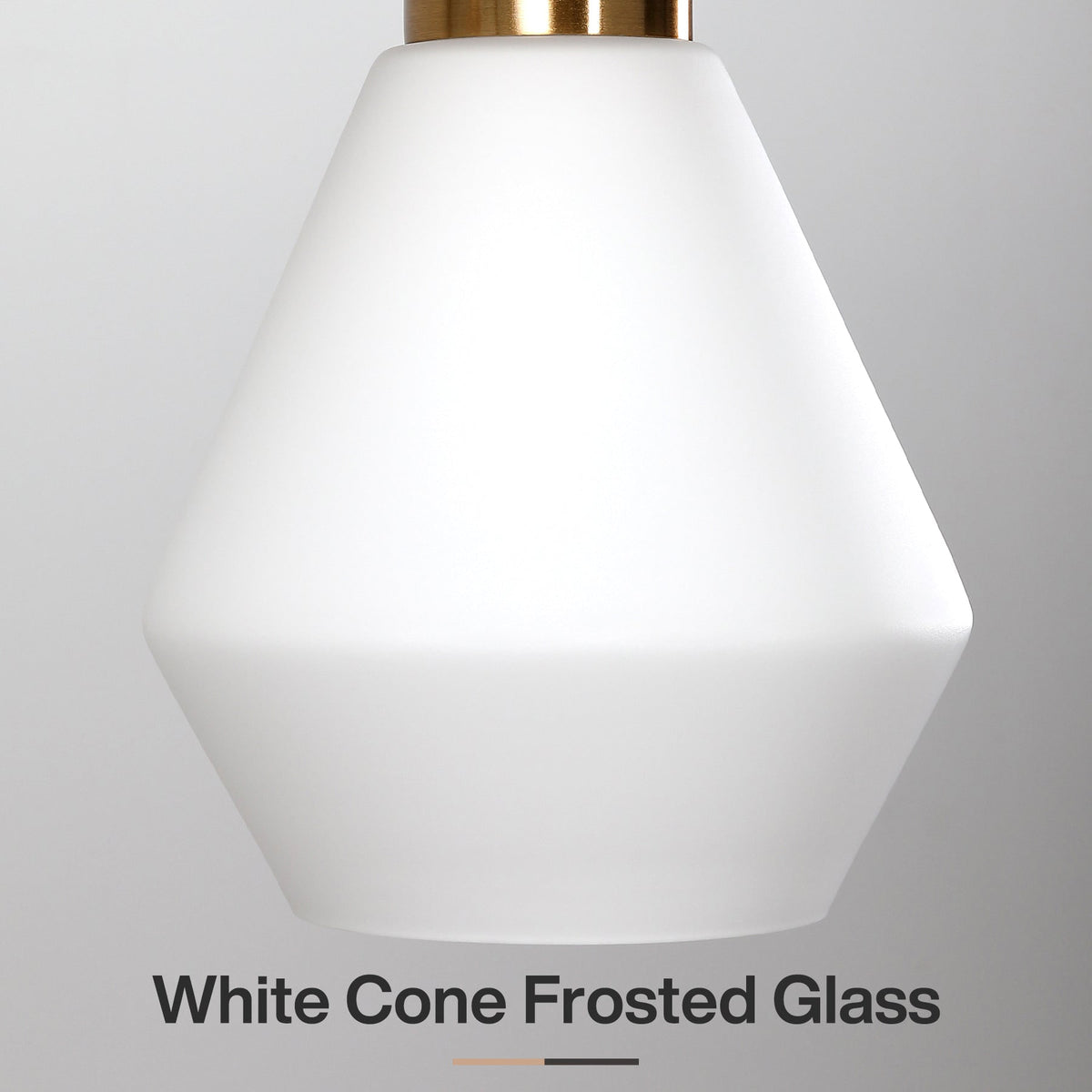 Close view of the white cone frosted glass shade