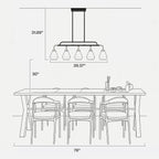 Drawing of the pendant hung 30 inches above a 78 inch dining table