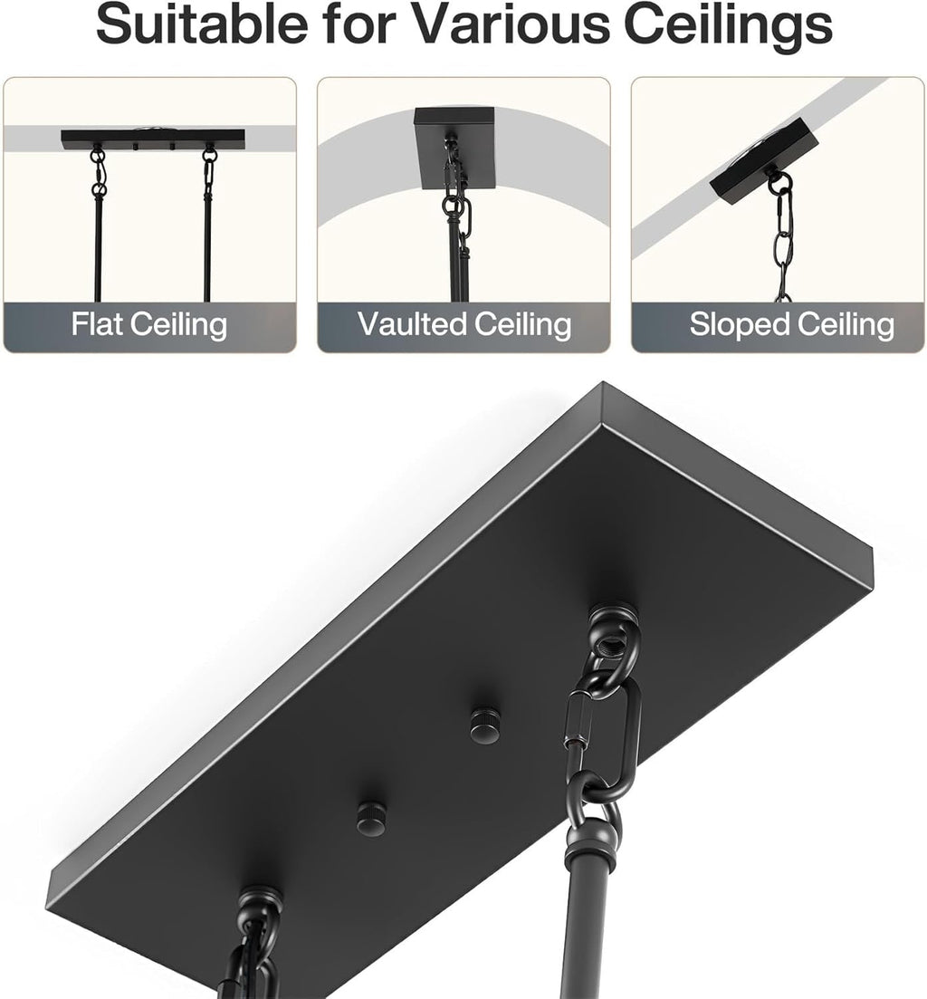 The rectangular canopy shown fitted to flat, vaulted and sloped ceilings
