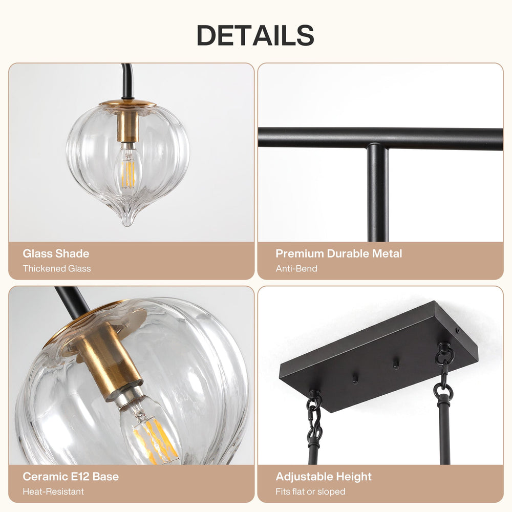 Close views of the ribbed glass shade, brushed gold socket and metal rod
