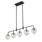 Straight on view of the five teardrop ribbed glass pendant against a plain background