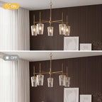 The five shades shown lit and unlit in a panelled bedroom