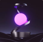 Rotating moon lamp glowing purple in RGB mode