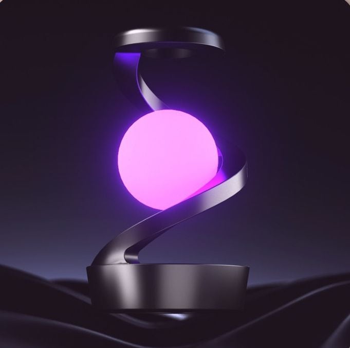 Rotating moon lamp glowing purple in RGB mode