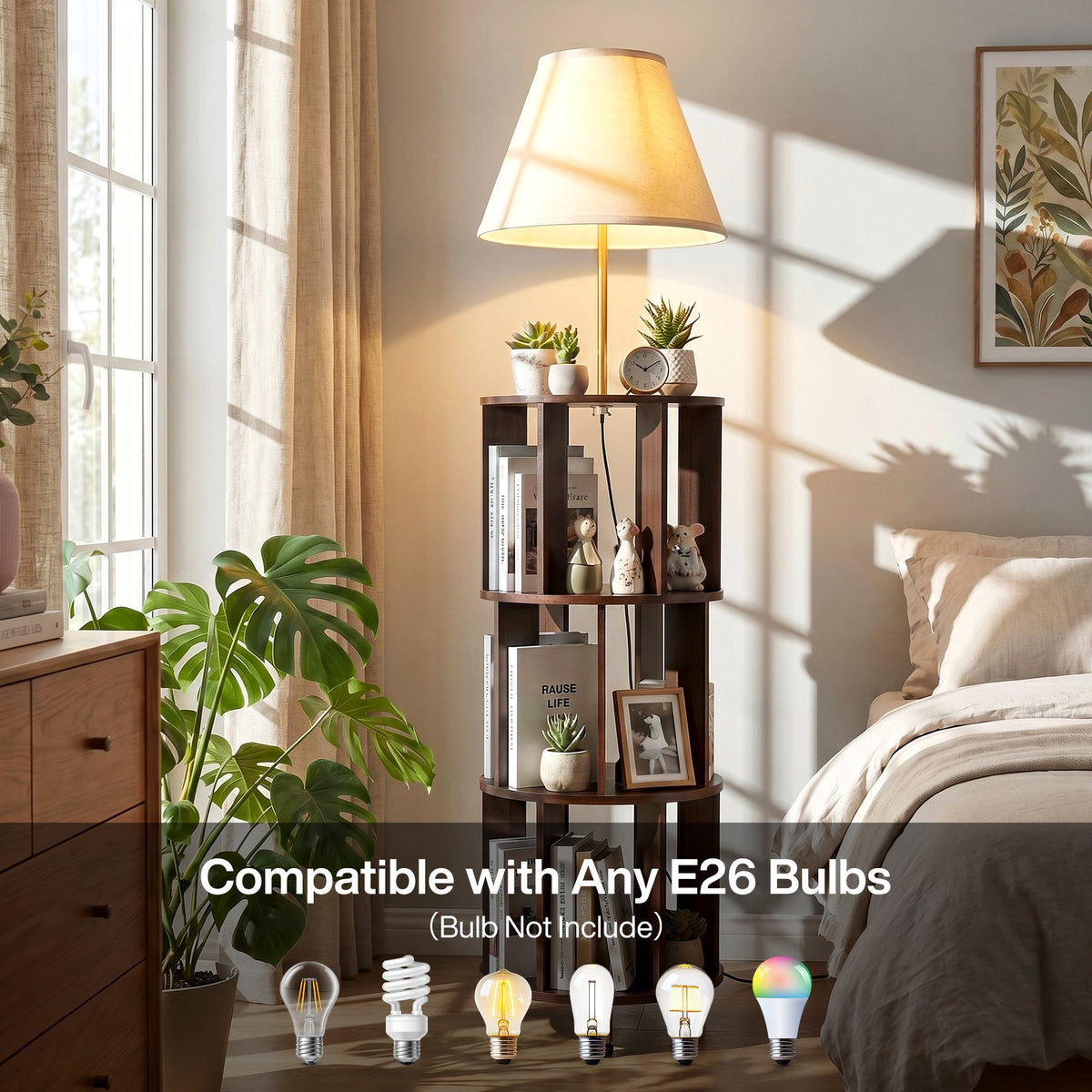 Any standard E26 bulb fits, bulb not included, shown with bulb options