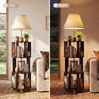 Day and night comparison of the shelf lamp lighting a corner