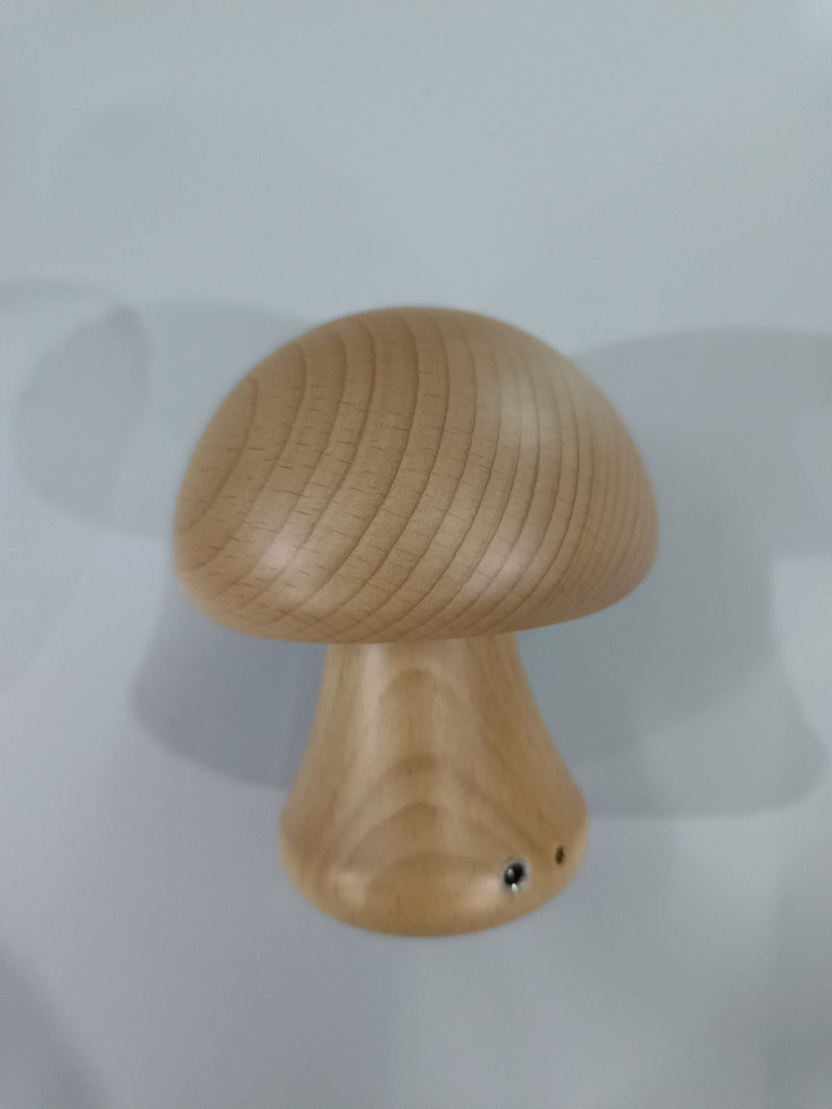 Beech mushroom lamp showing wood grain and charging port, view 3