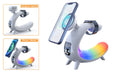 Bedside lamp with wireless charging station holding phone and watch, view 1