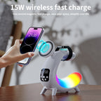 Phone snapping onto the 15W magnetic charging pad, view 2