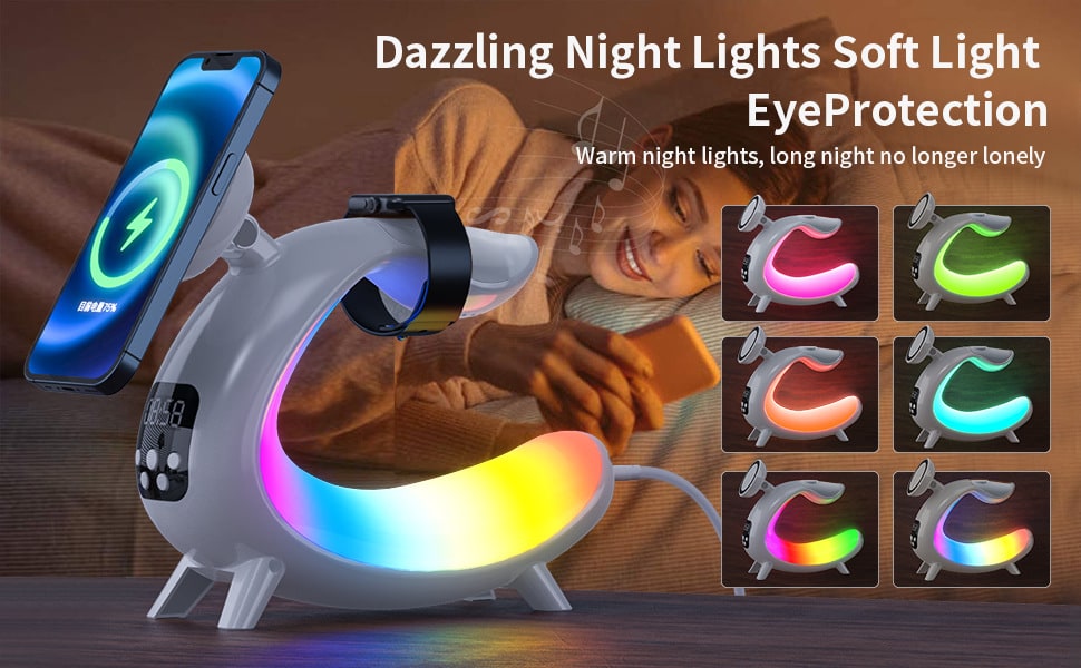 RGB night light colors on the bedside charging lamp, view 3