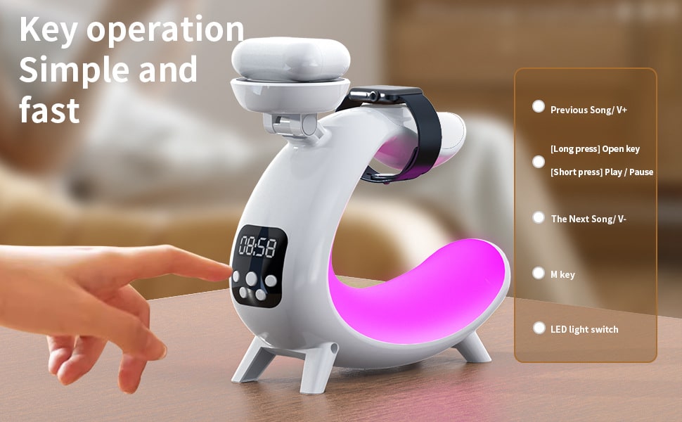 Control buttons and clock on the charging lamp base, view 4
