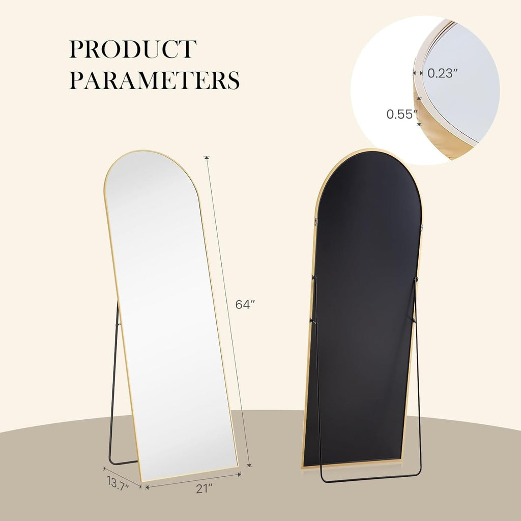 Product parameters: 64 x 21 in arched mirror, frame profile 0.23 and 0.55 in