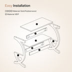 Assembly diagram showing solid rubberwood and MDF construction