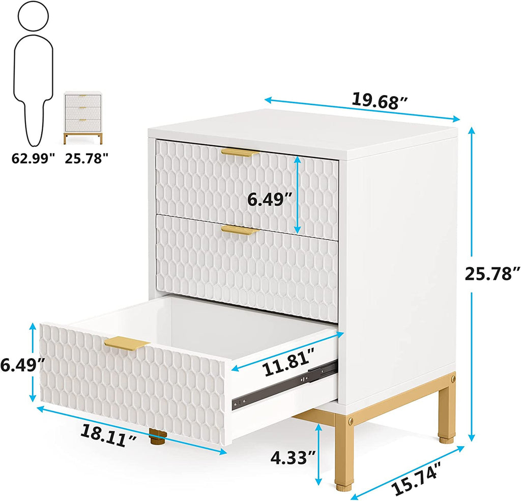 Dimension diagram: 19.68 in wide, 15.74 in deep, 25.78 in tall with 18.11 x 11.81 in drawers 6.49 in deep