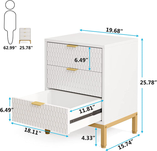 Dimension diagram: 19.68 in wide, 15.74 in deep, 25.78 in tall with 18.11 x 11.81 in drawers 6.49 in deep