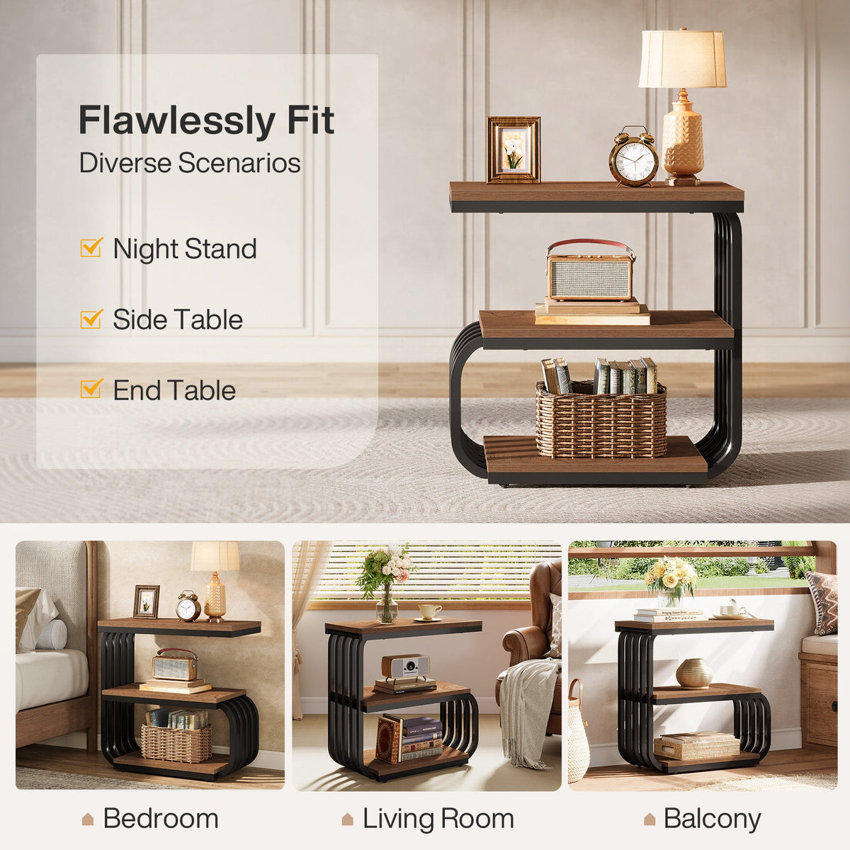 The same table used as a night stand, side table and end table