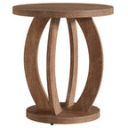 Brown round nightstand with curved ribs on a white background