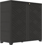 Black HDPE storage cabinet with diamond pattern doors on a white background