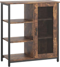 Brown coffee bar cabinet with three open shelves and a mesh door, 27.5 x 11.8 x 31.5 in, angled view on a light background