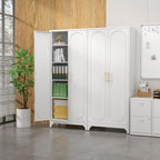 White metal cabinet in a wood-paneled room beside file cabinets and a plant