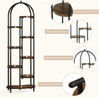 Feature callouts: sturdy display stands, stable metal frame, birdcage design, adjustable foot pad