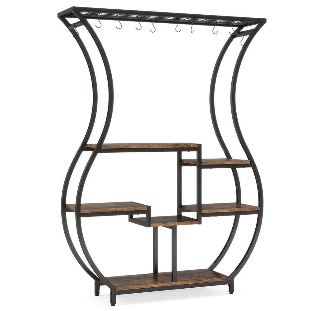 Vase shaped plant rack with black metal frame on a plain background