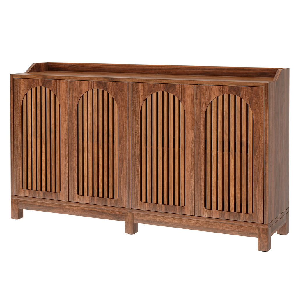 57 inch louvered sideboard buffet cabinet on a white background