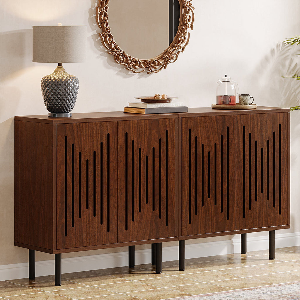 Stowena walnut sideboard buffet cabinets set of 2 placed side by side