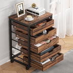 All five drawers open showing one shallow layer of items in each