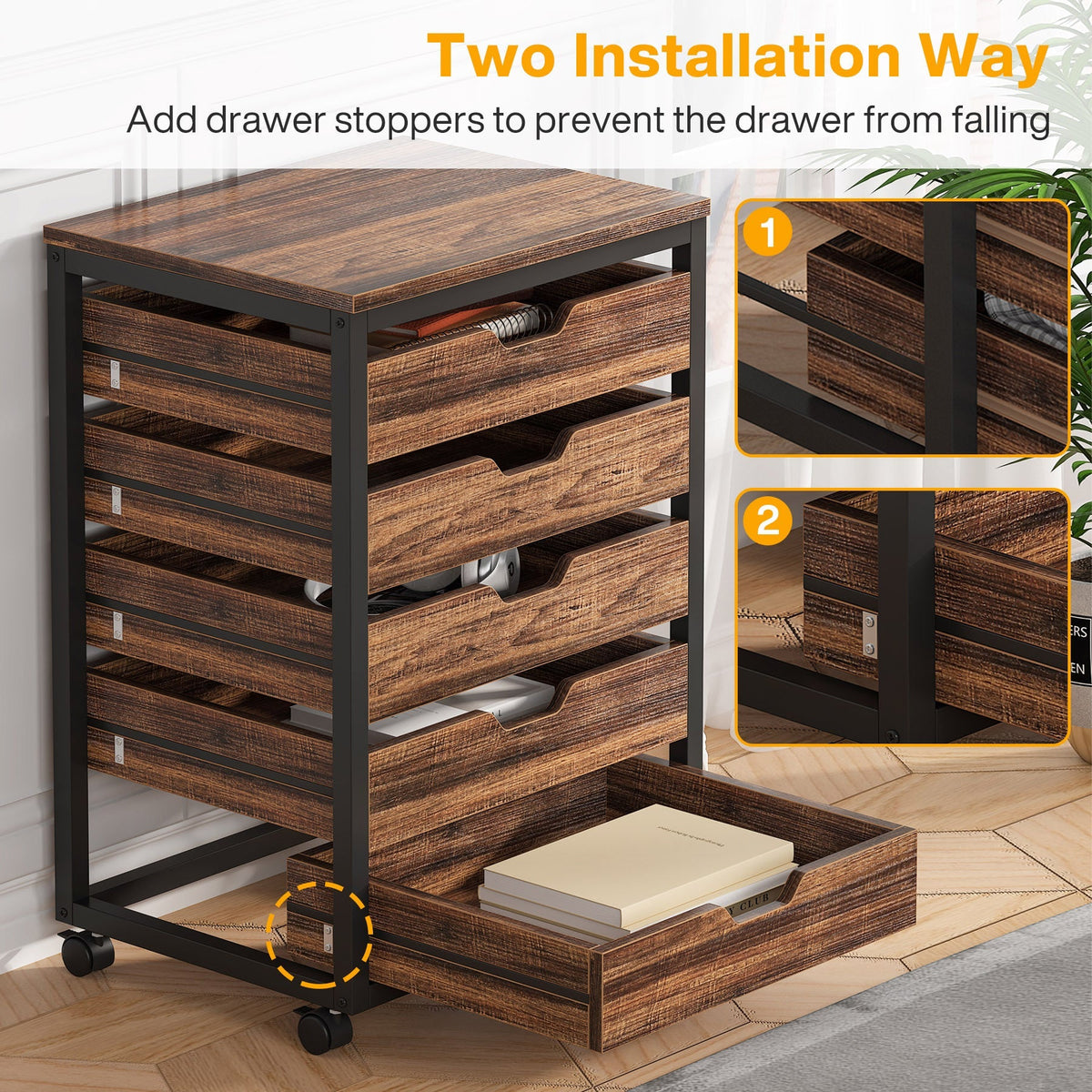 Graphic showing the two ways to fit the drawer stoppers