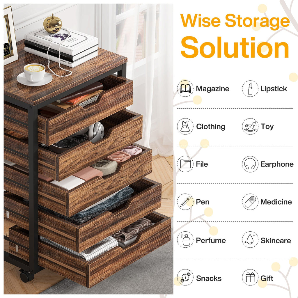 Graphic listing what the drawers suit, from files and pens to small everyday items