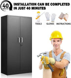 Assembly graphic: installation listed at about 40 minutes with the tools, gloves and instructions included in the box