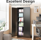 Black metal cabinet open in a home office holding lever arch binders and document folders