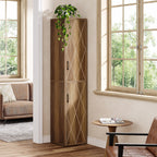The storage cabinet in a living room with a trailing plant on top